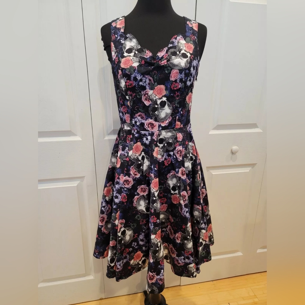 Hot Topic Summer Hell Bunny floral skull cutout skater Rockabilly tank dress S - Picture 1 of 8